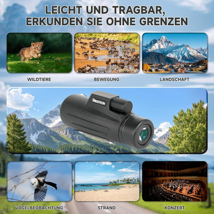 BOSTRON Monokular Teleskop 10X42, HD Monokulars Fernglas mit Stativ, BAK4 & FMC-Prismenfernrohr für