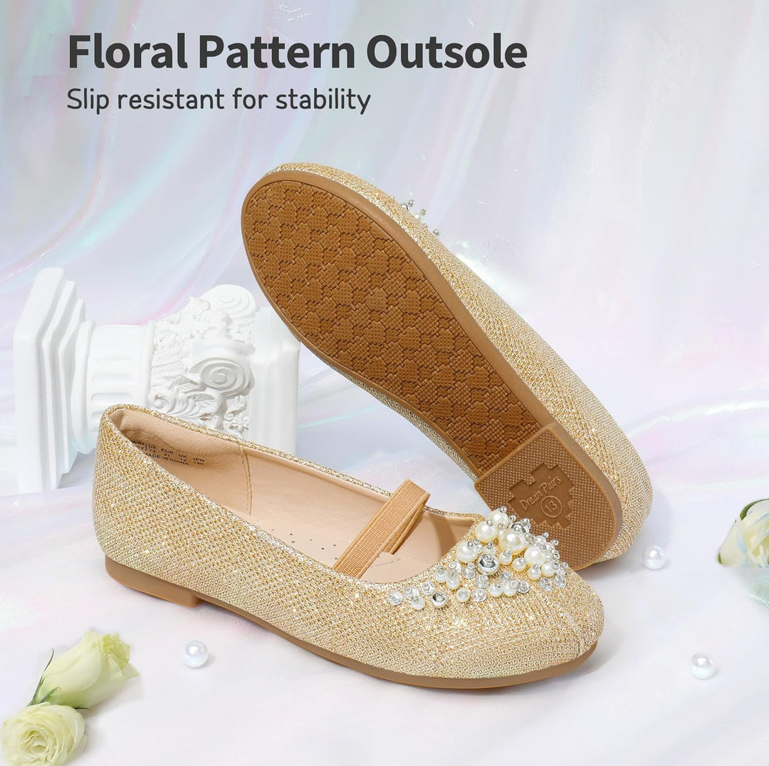 DREAM PAIRS Mädchen Mary Jane Ballerinas Prinzessinnenschuhe für Kinderpartys 24 EU Gold Glitzer, 24