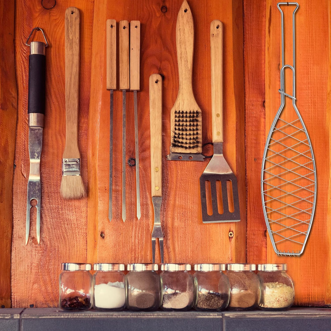 Relaxdays Fischbräter 3er Set, Edelstahl, mit Griff, 54 cm lang, Fischhalter zum Grillen, Grillgutha