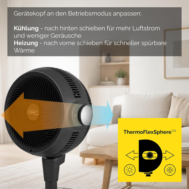 YOER Ventilator 2in1 Kühlen &amp; Heizen, 10 m Wurfweite, Heizlüfter Standventilator leise mit Fernbedie
