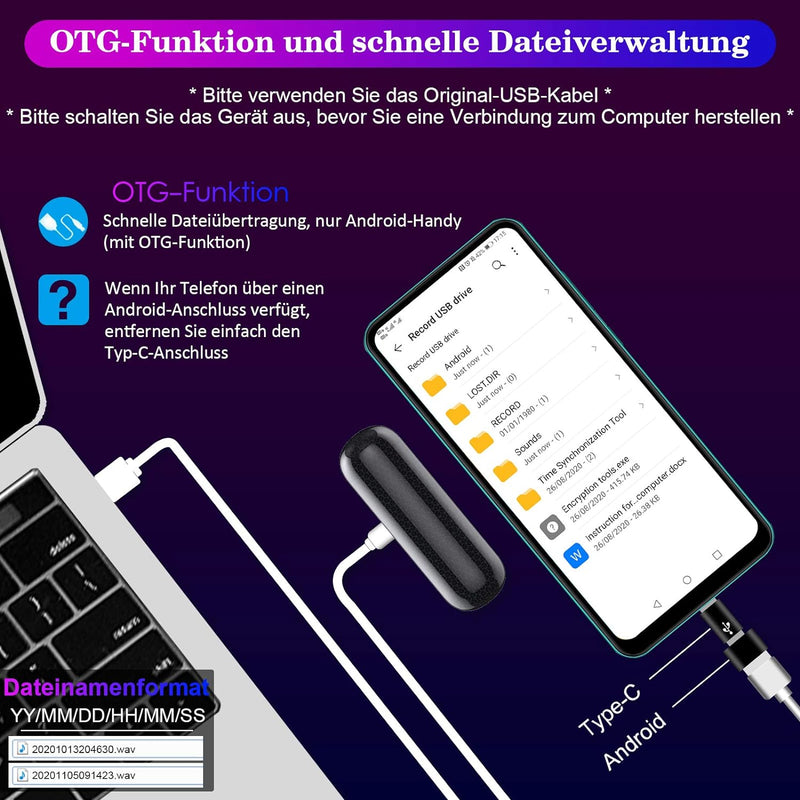 16GB Digital Diktiergerät Magnetisch Mini Audio Aufnahmegerät mit Stimmenaktivierung |192 Stunden Au