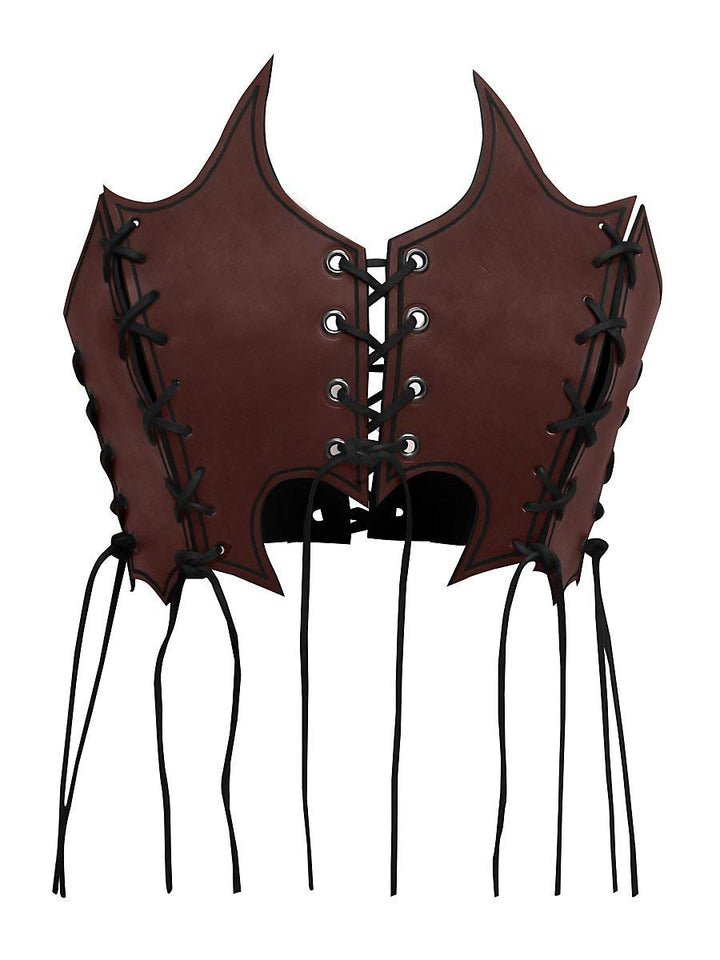 Andracor - Fantasy Brustplatte aus Leder für Frauen – Geflammtes Bustier aus Rüstleder mit Schnürung