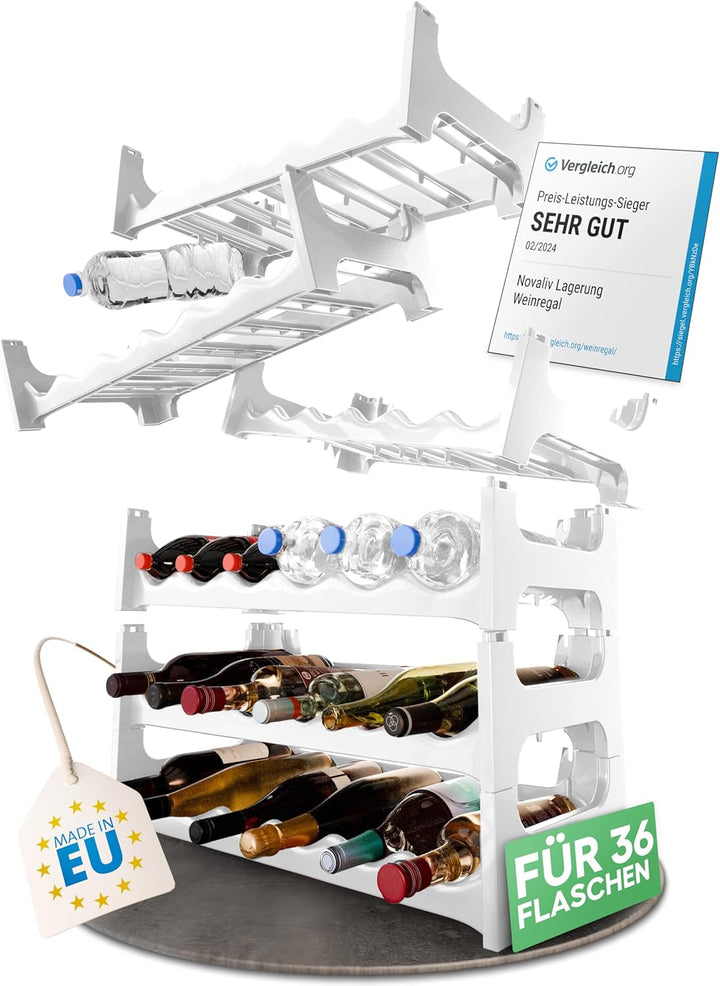 Novaliv Weinregal für 36 Flaschen | Flaschenregal Weiss | Regal stabilem Kunststoff (Weiss, 6) 6 Wei