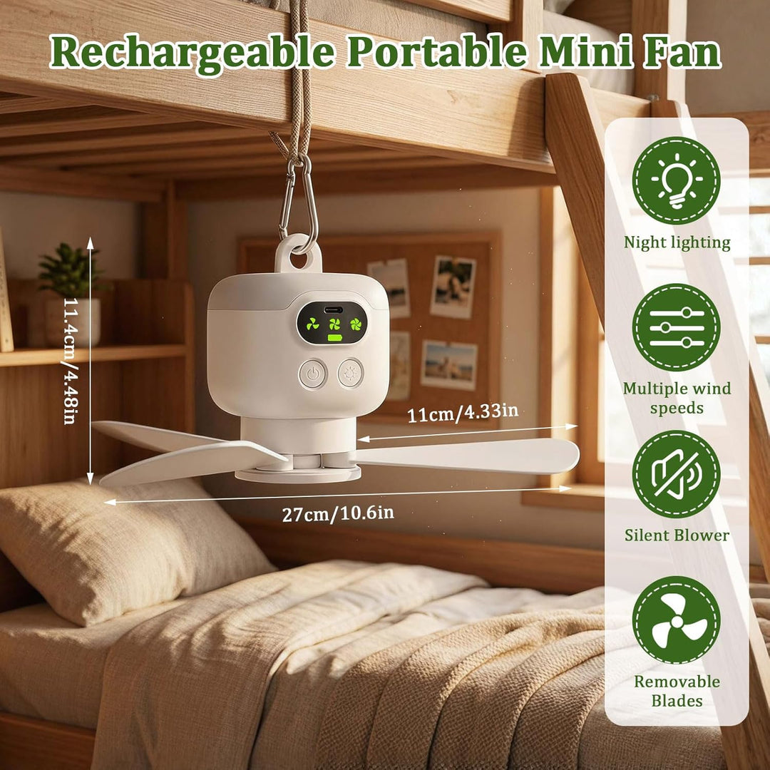 Mini Deckenventilator mit Beleuchtung und Fernbedienung für Camping | Wiederaufladbar 8000mAh Campin