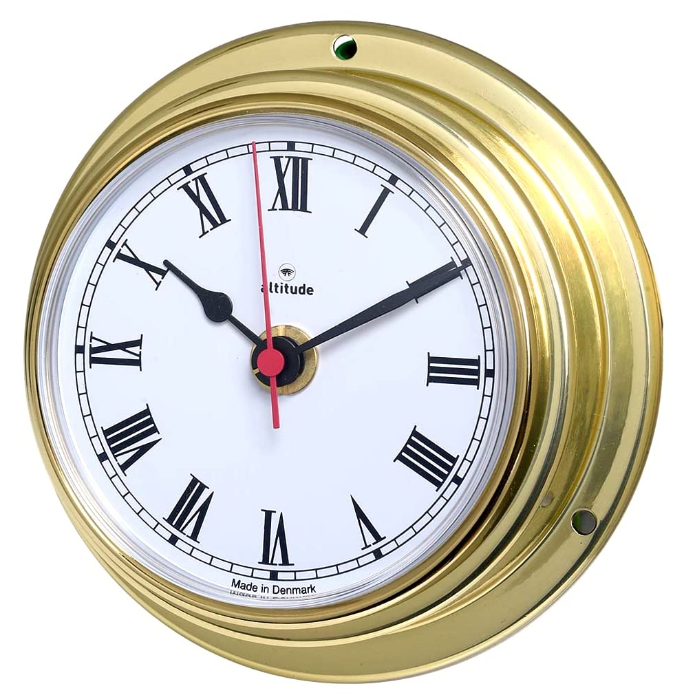 Altitude Delite Wanduhr Messing poliert weisses Zifferblatt römische Ziffern Durchmesser 125 mm