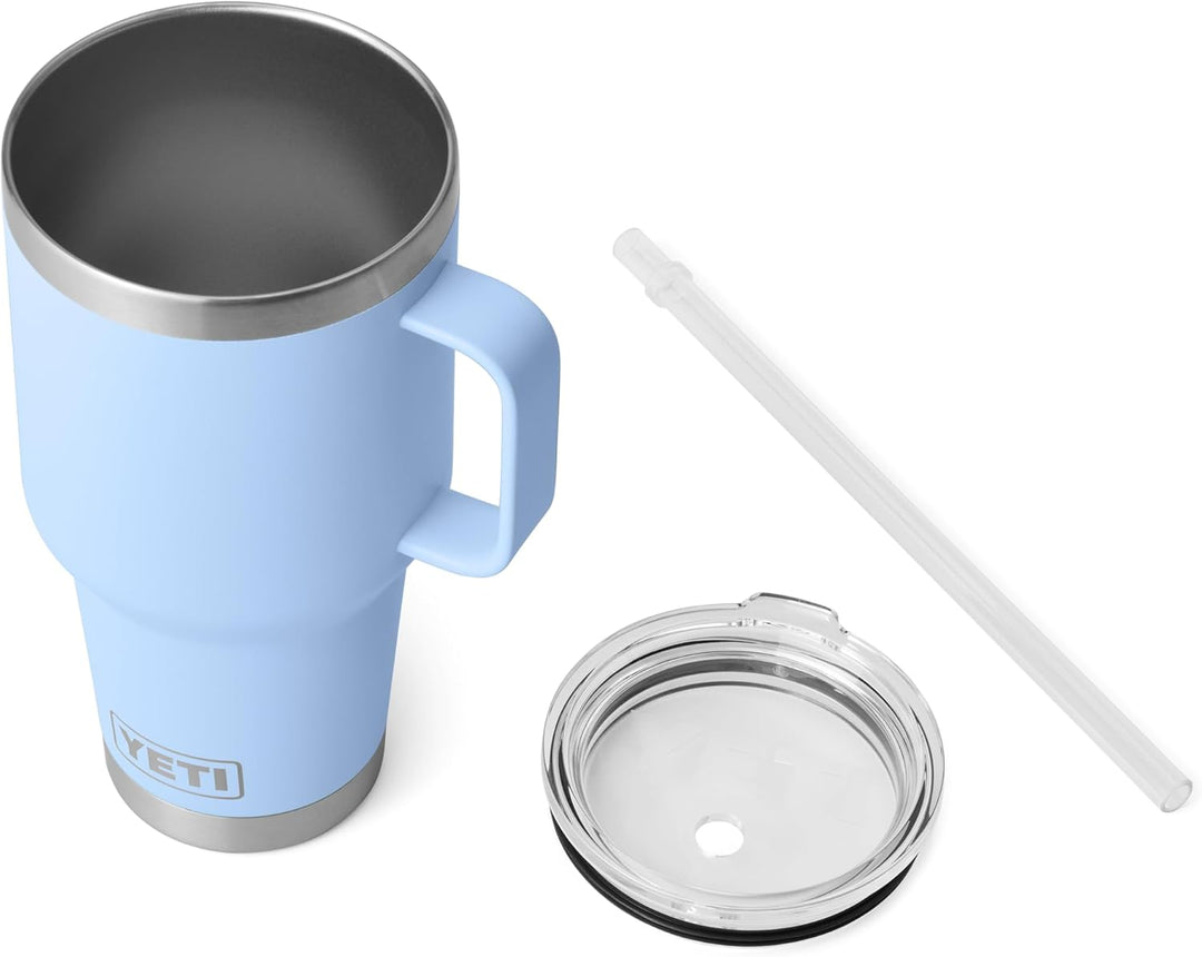 YETI Rambler Straw Mug, Stainless Steel Vacuum Insulated Mug with Stronghold Lid, Big Sky Blue, 35 o