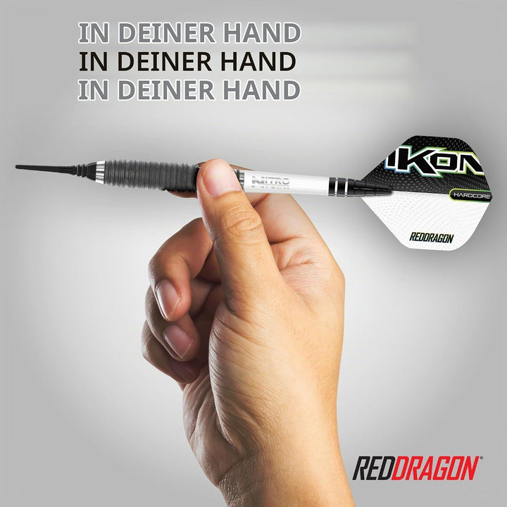 RED DRAGON Ikon Signature Series Professionelles Wolfram Softip Dart Set mit Flights und Schäften 20