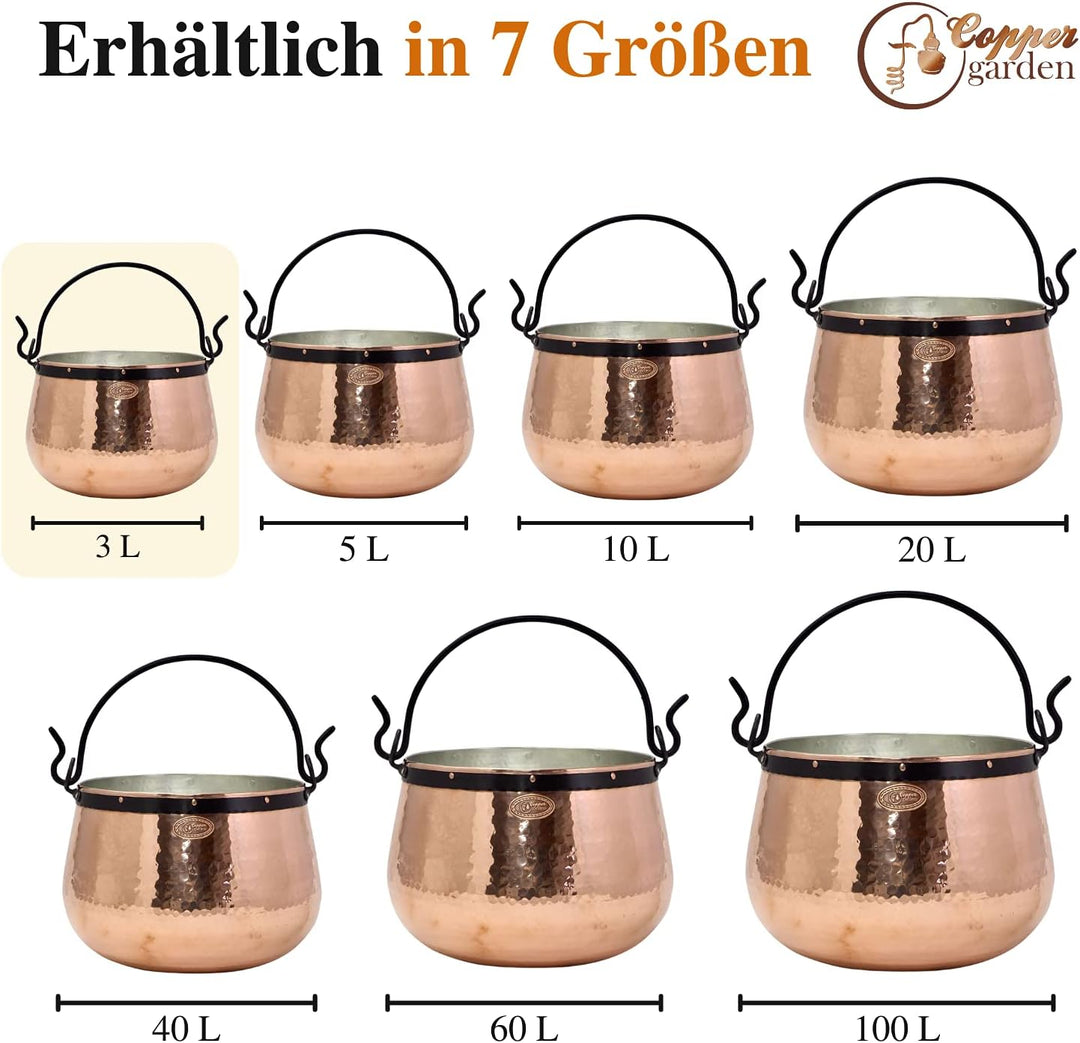 CopperGarden Kupferkessel 3 L mit Henkel - Hexenkessel I Robuster Kessel aus verzinntem Kupfer: Idea
