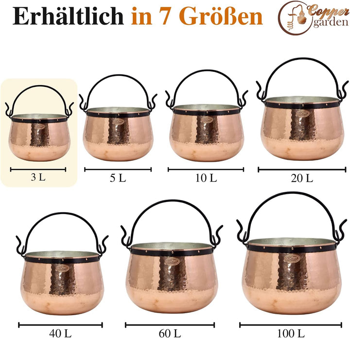 CopperGarden Kupferkessel 3 L mit Henkel - Hexenkessel I Robuster Kessel aus verzinntem Kupfer: Idea