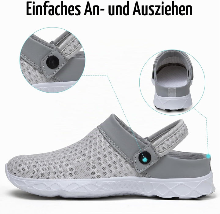 SAGUARO Unisex Clogs Sommer Hausschuhe Leicht Gartenschuhe Gr. 36-48 41 EU Weiss Grau, 41 EU Weiss G