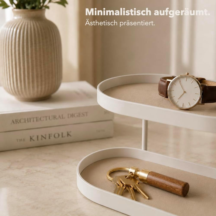 Parfüm Organizer aus Metall &amp; Kunstleder I Montagefreier Kosmetik Organizer für Schminktisch und Bad