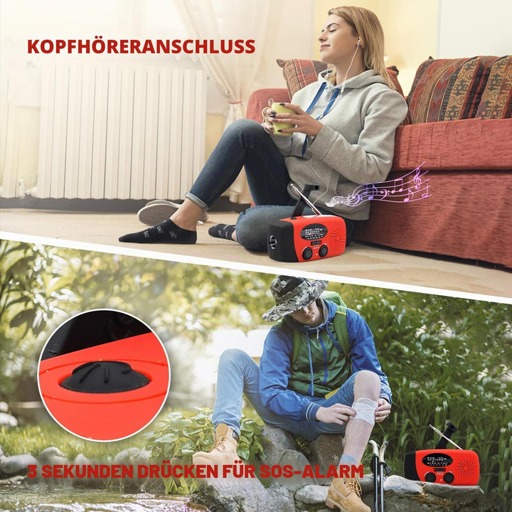 iRonsnow Notfall-Solarradio, tragbares Kurbelradio mit LED-Taschenlampe, wiederaufladbares 5000mAh-N