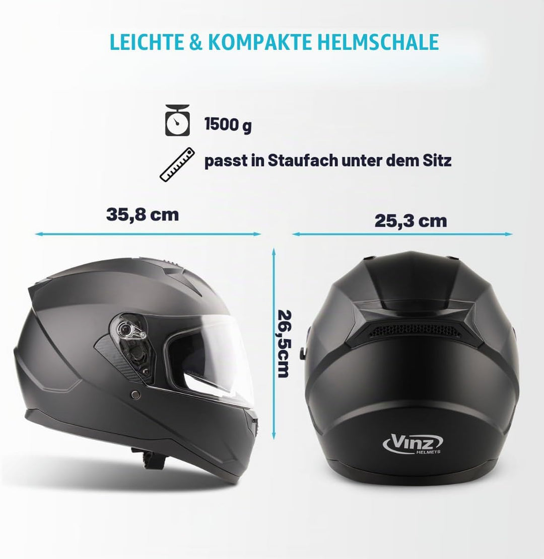 VINZ Kennet Integralhelm mit Sonnenblende | Motorrad Helm Vollvisierhelm Mopedhelm | Motorradhelm Fu