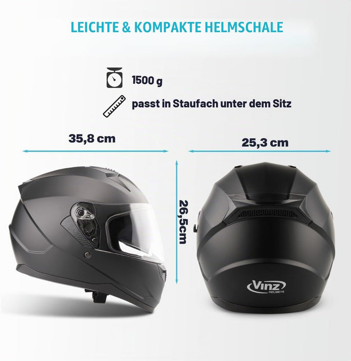 VINZ Kennet Integralhelm mit Sonnenblende | Motorrad Helm Vollvisierhelm Mopedhelm | Motorradhelm Fu