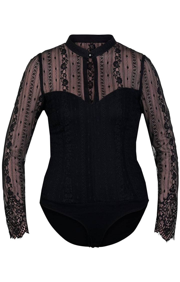 MarJo Damen Blusen Body Lavita-Madlenka Langarm Spitze | Schwarz, 40
