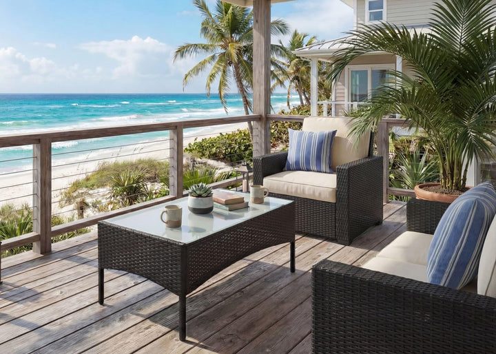 Mendler Poly-Rattan Gartentisch Halden-AM, Beistelltisch Tisch mit Glasplatte - anthrazit, Anthrazit
