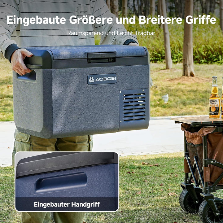 AAOBOSI Kompressor Kühlbox 25L, Tragbare Elektrische Kühlbox 12V/230V, IPX4 Wasserdicht, -20°C bis 2