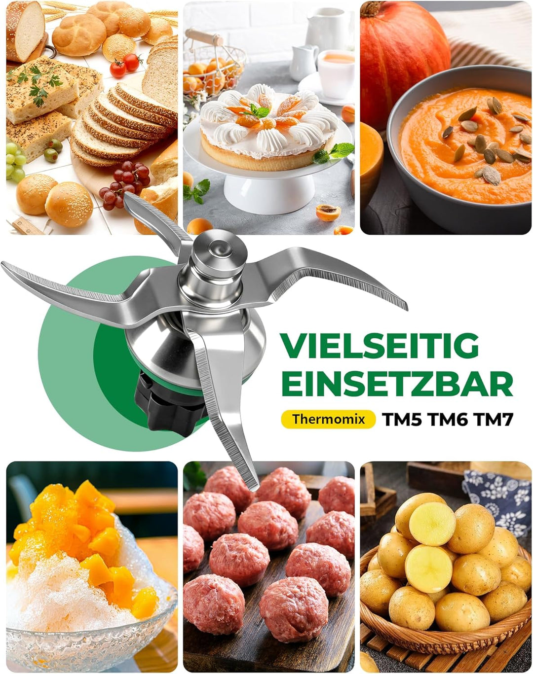 Messer für Vorwerk Thermomix TM5, TM6 und TM7 – Edelstahl Mixmesser & Teigmesser mit Dichtring, pass