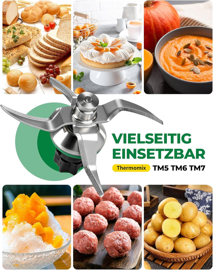 Messer für Vorwerk Thermomix TM5, TM6 und TM7 – Edelstahl Mixmesser & Teigmesser mit Dichtring, pass
