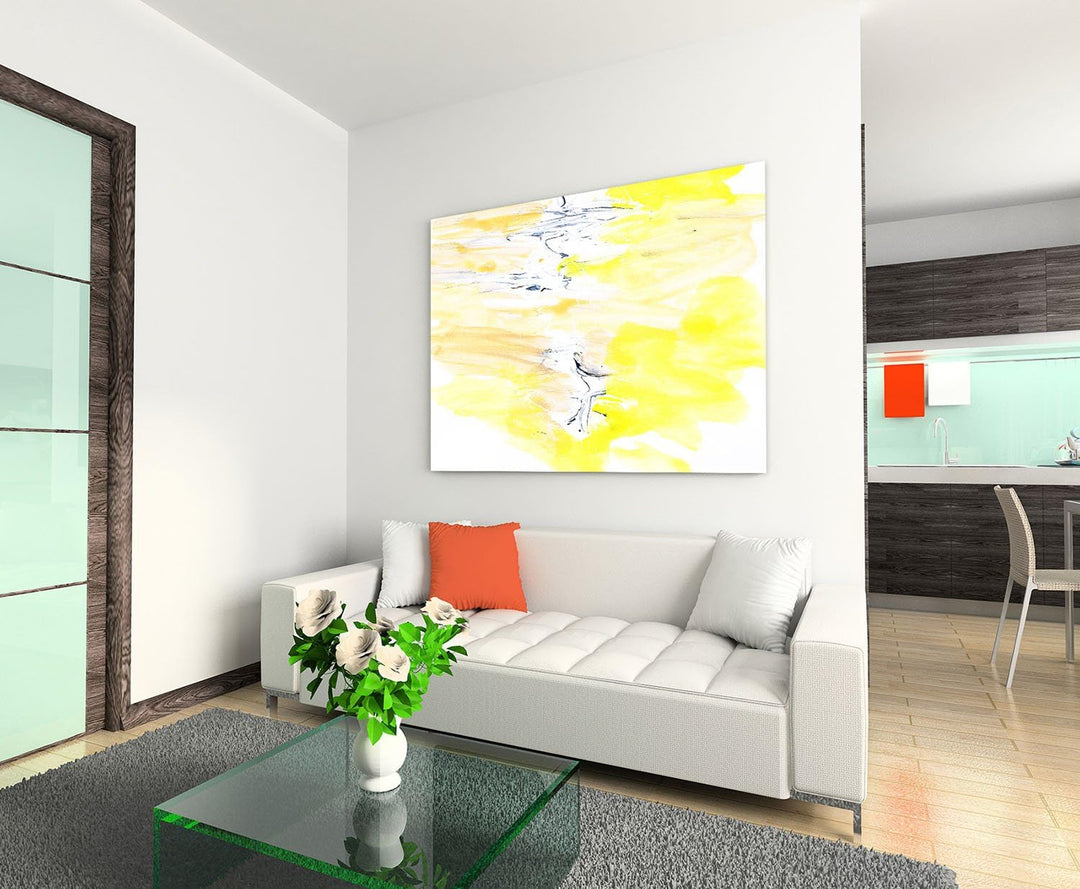Paul Sinus Art 60x80cm Abstrakt004_Leinwandbild Abstrakte Kunst Kunstdruck auf Leinwand gelb schwarz