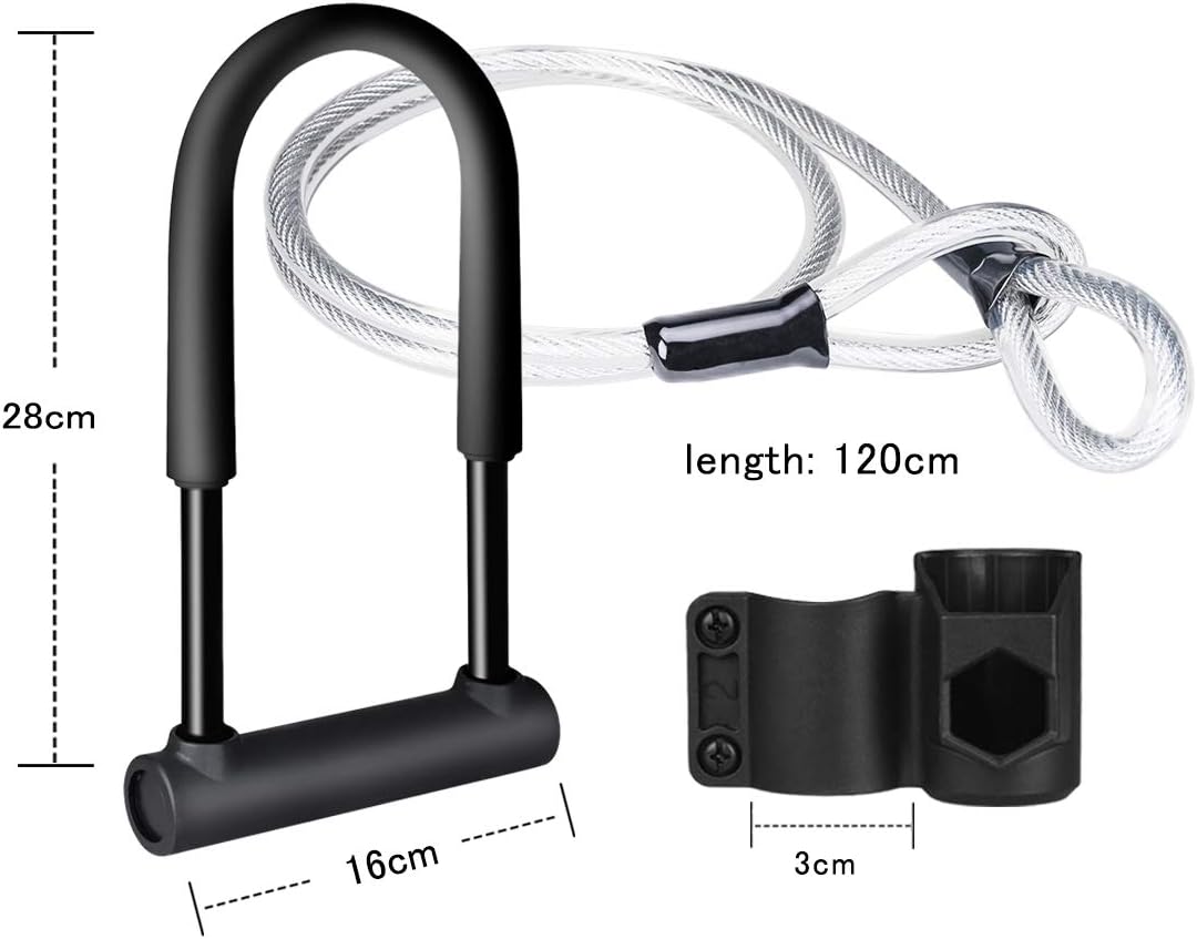 DINOKA U-Bügelschloss für Fahrrad, robustes D-Schloss, hohe Sicherheit, mit flexiblem Stahlseil 1,2