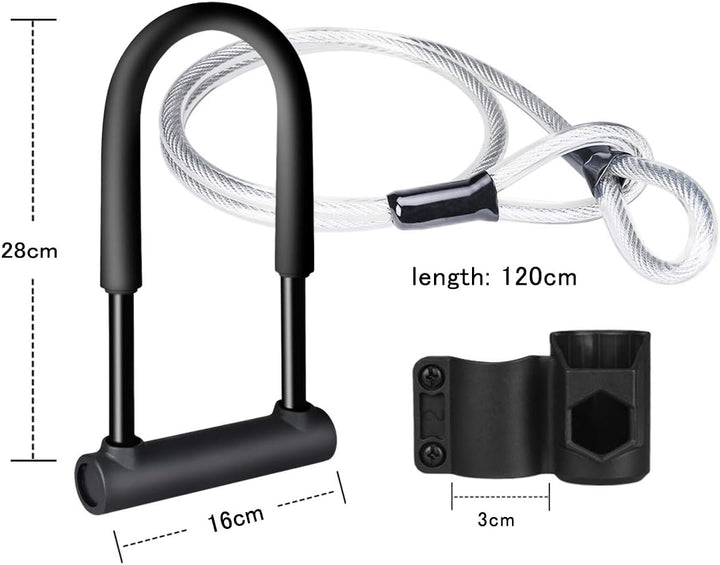 DINOKA U-Bügelschloss für Fahrrad, robustes D-Schloss, hohe Sicherheit, mit flexiblem Stahlseil 1,2