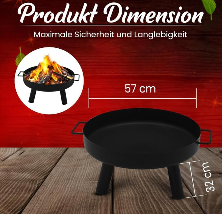 Feuerschale Ø 57 cm,Feuerkorb, Feuertonne, Feuerstelle für den Garten, Terrasse und Balkon,Schwarz 3