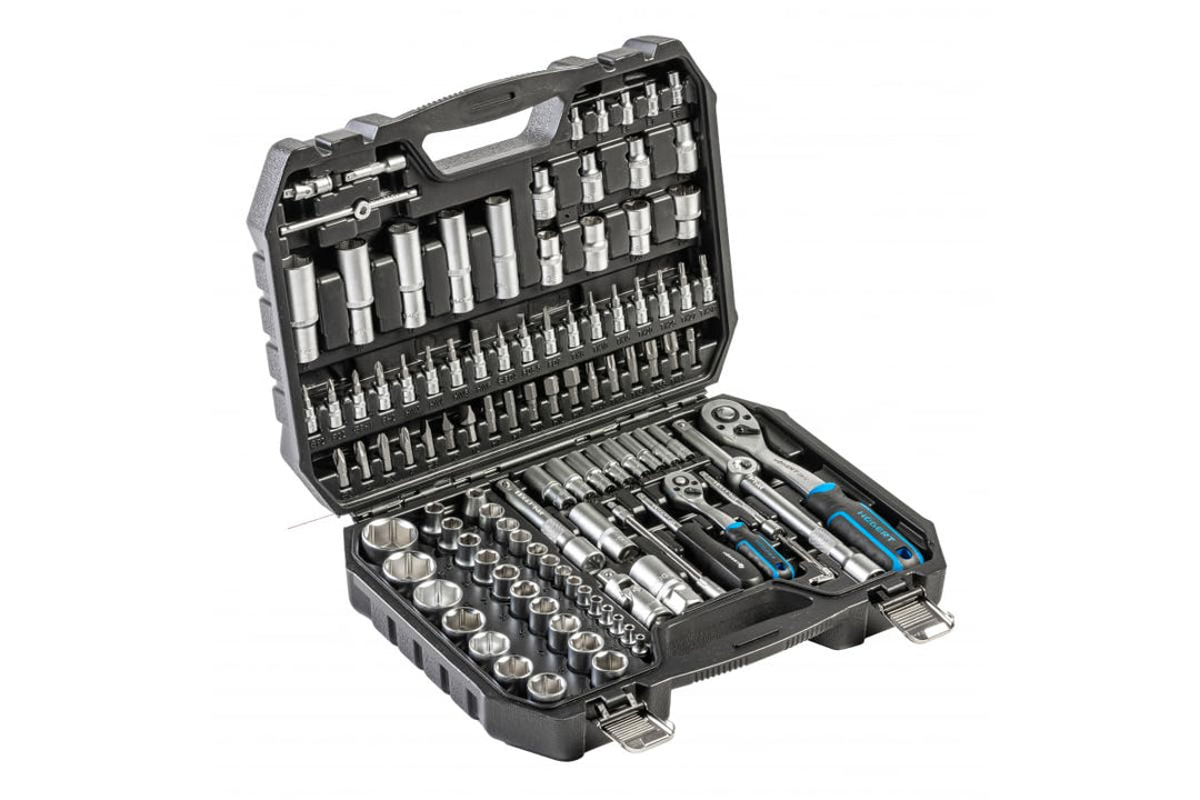 Högert Technik Werkzeugset 112-teilig, CrV, Ratschen 1/4" und 1/2", Steckschlüssel, Bits und Zubehör