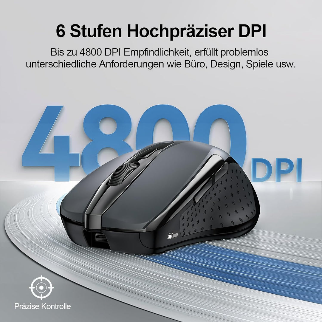 TECKNET Bluetooth Maus mit Jiggler, Wiederaufladbare Maus Kabellos(DREI Modi: BT 5.0/3.0 + 2.4G), 48
