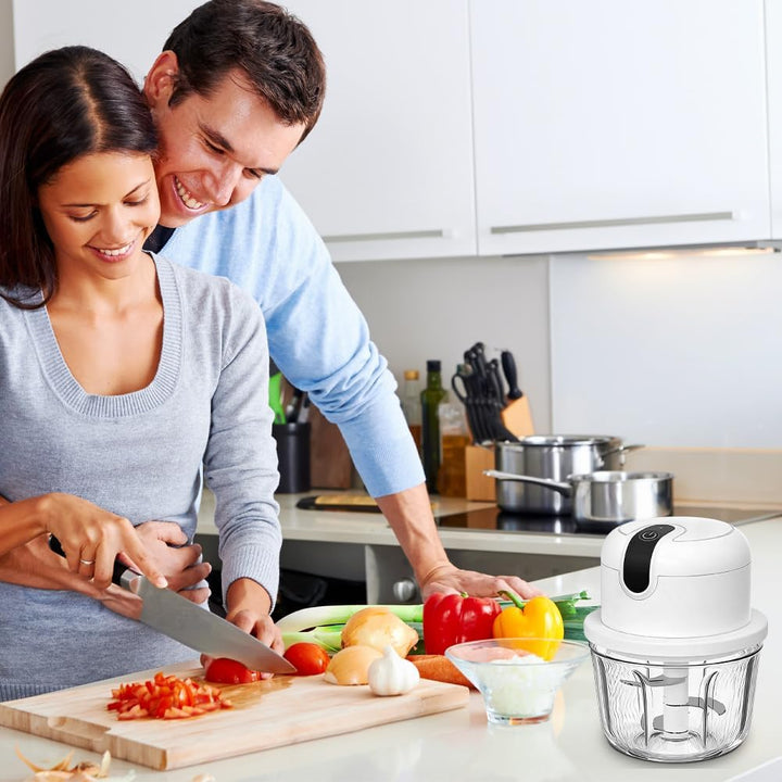 DASIAUTOEM Elektrischer Küchenzerkleinerer 350ML, Mini Zwiebelzerkleinerer, Kabelloser Elektrischer