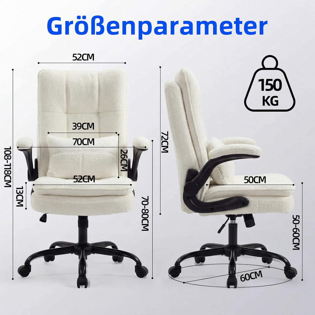 Bürostuhl Ergonomisch [TESTSIEGER] Schreibtischstuhl | Teddy-Stoff & Hohe Rückenlehne | Höhenverstel