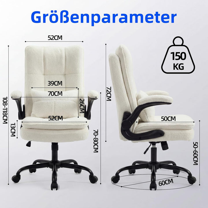 Bürostuhl Ergonomisch [TESTSIEGER] Schreibtischstuhl | Teddy-Stoff & Hohe Rückenlehne | Höhenverstel