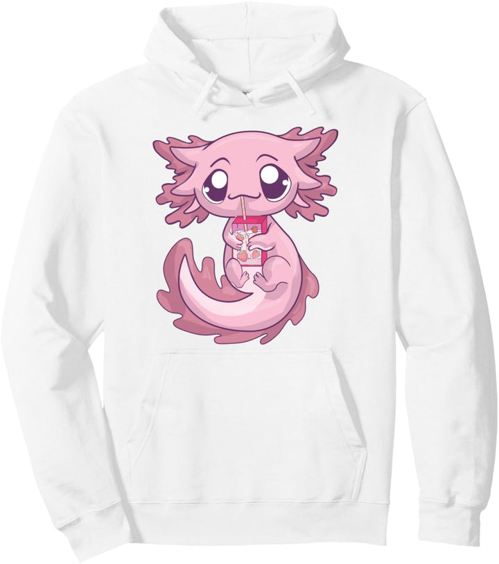 Cute Axolotl Pastel Goth Kawaii, Anime Strawberry Milk Pullover Hoodie