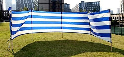 Idena - Windschutz in Blau-Weiss inkl. Gummihammer (weiss), mit Holzstäben, Tragegurt und Fixierungs