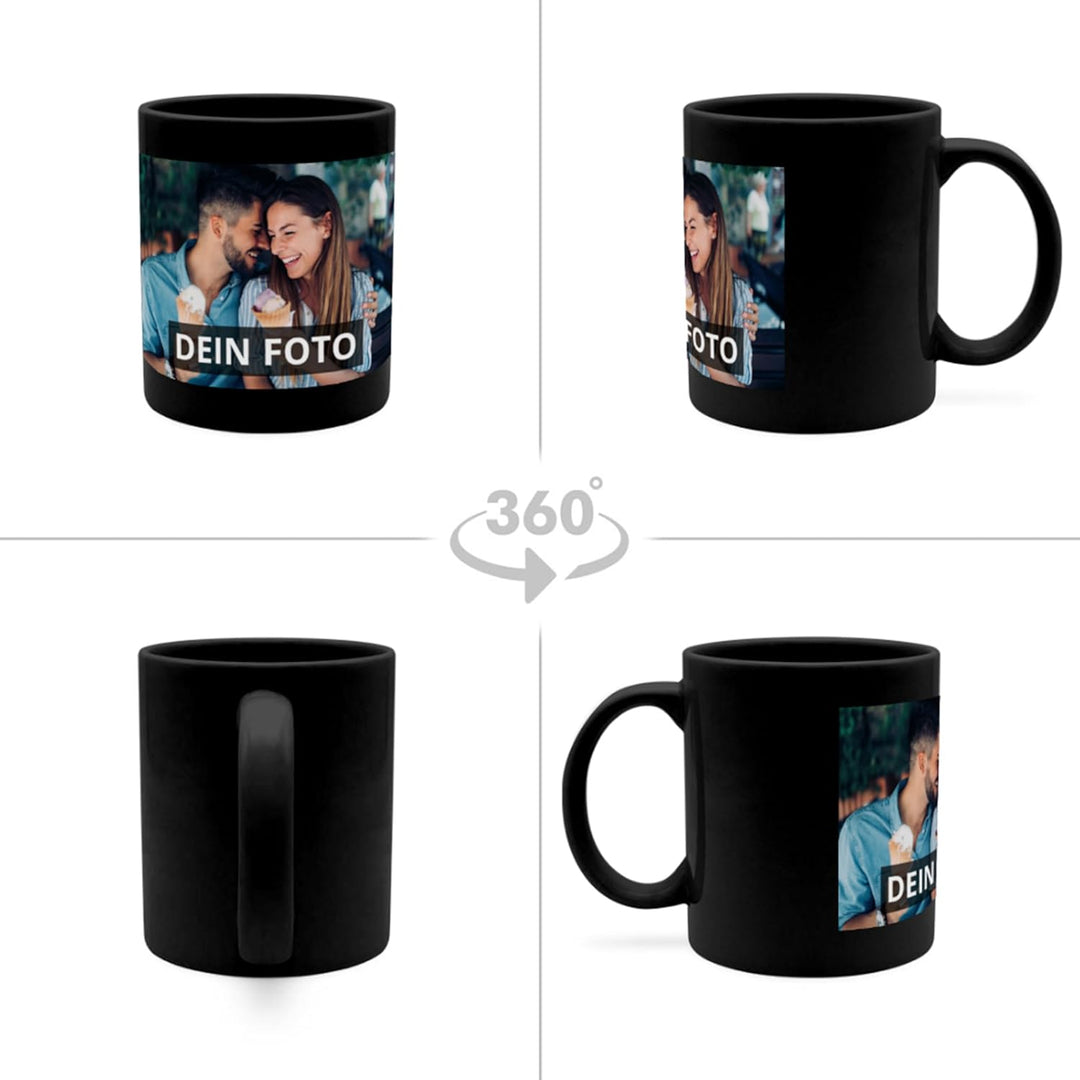 Fototasse Schwarz mit eigenem Foto bedruckt - Kaffee-Becher mit eigenem Bild personalisiert - schwar