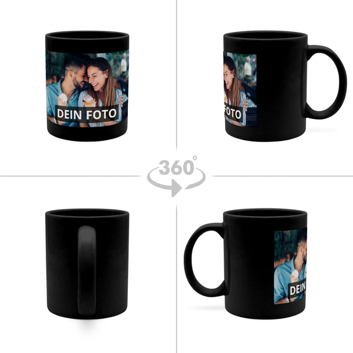 Fototasse Schwarz mit eigenem Foto bedruckt - Kaffee-Becher mit eigenem Bild personalisiert - schwar