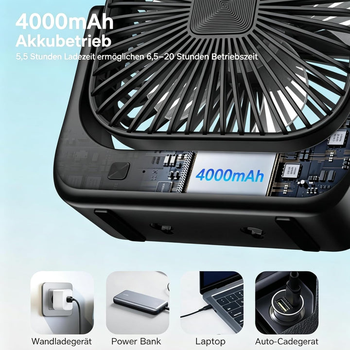 Tragbarer Schreibtischventilator, 4 Geschwindigkeiten persönlicher Desktop-Ventilator, 4000mAh Aufla