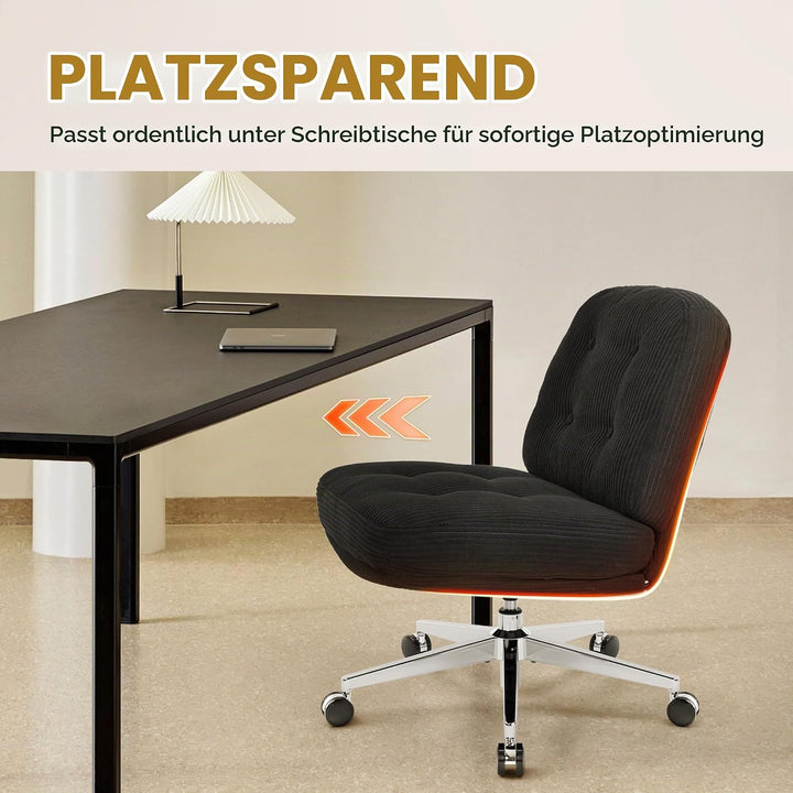 IWMH Bürostuhl ohne Armlehne, Sessel Wohnzimmer mit gekreuzten Beinen, Ergonomischer Drehstuhl mit E