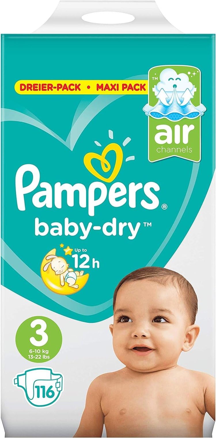 Pampers (Alte Version), Baby Windeln Grösse 3 (6-10 kg), 3er-Pack (1 x 116 Stück)