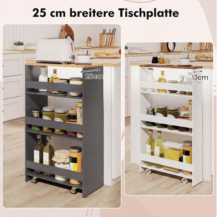 COSTWAY Nischenwagen 25cm breit, 4 Etagen Küchenwagen schmal, Nischenregal auf Rollen, Servierwagen