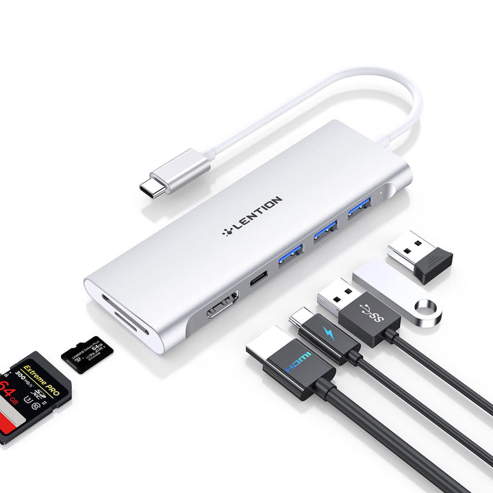 LENTION USB C Hub mit 4K HDMI, USB 3.0, SD&TF Kartenleser, 100W Aufladung, Typ C Adapter kompatibel