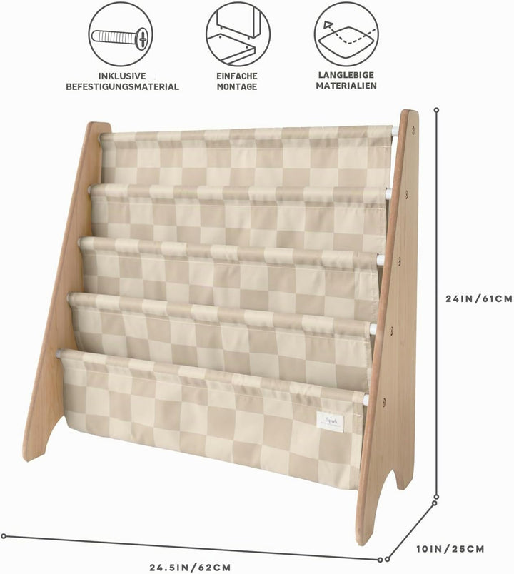 3 Sprouts Kinder Bücherregal aus Holz – Montessori Regal für Kinderzimmer - Schachbrettbeige, Schach