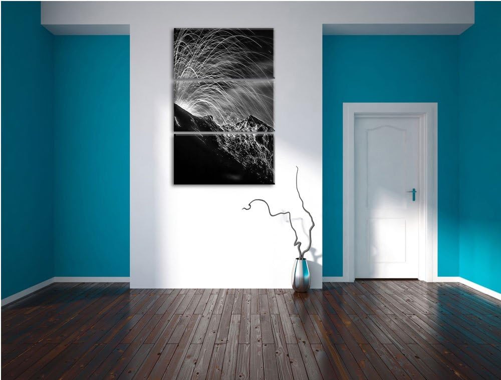 Pixxprint Monocrome, Bedrohlicher Vulkanausbruch 3-Teiler Leinwandbild 120x80 Bild auf Leinwand