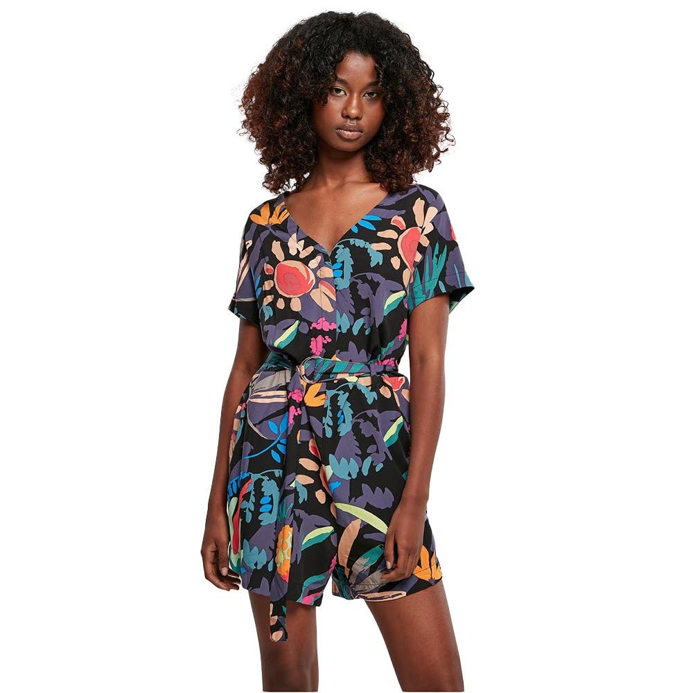 Urban Classics Damen Ladies Short Viscose Belt Jumpsuit T-Shirt 3XL Blackfruity, 3XL Blackfruity