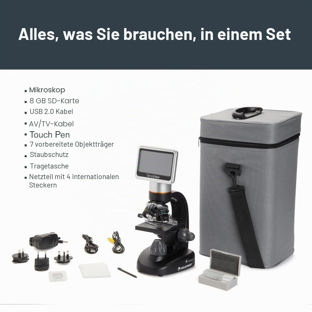 Celestron 44347 TetraView LCD Digitales Touchscreen-Mikroskop, 40- bis 400-fache Vergrösserung, Schw