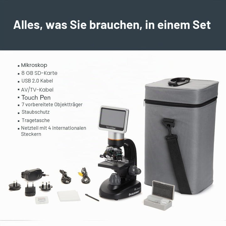 Celestron 44347 TetraView LCD Digitales Touchscreen-Mikroskop, 40- bis 400-fache Vergrösserung, Schw