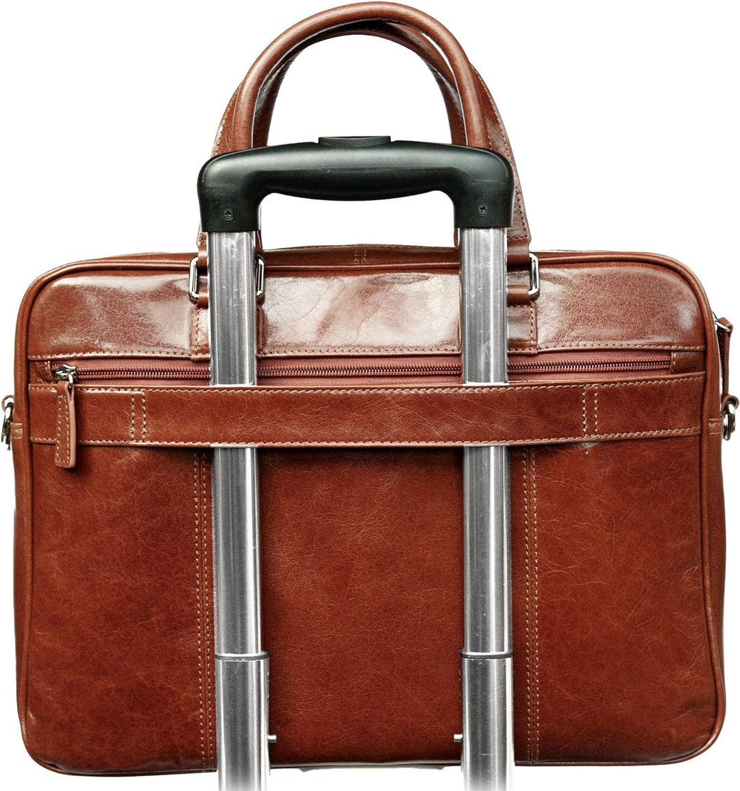 S Babila – Dokumententasche für Laptop – echtes italienisches genarbtes Leder Dunkelbraun, Dunkelbra