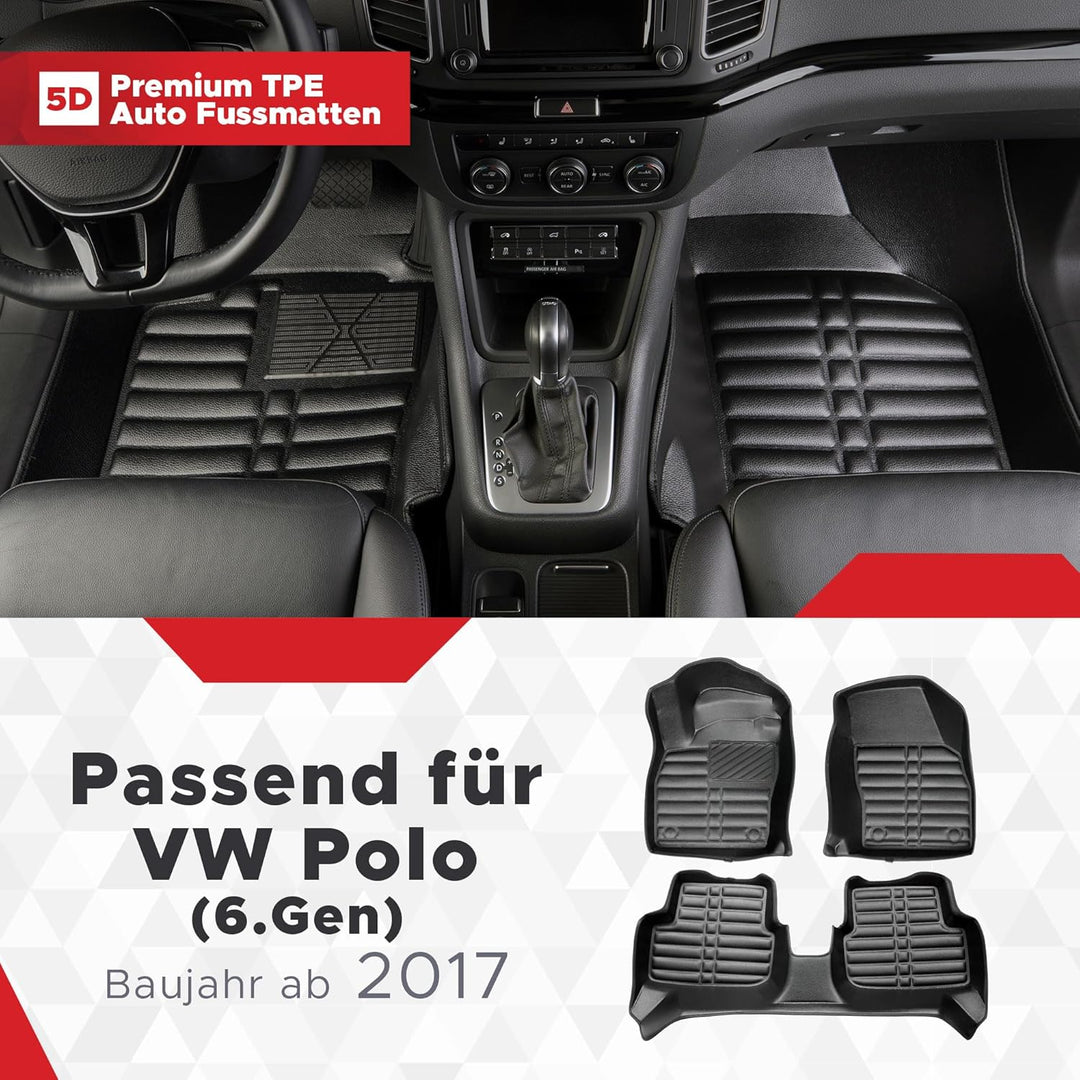 fussmattenprofi.com Auto Fussmatten Kompatibel mit VW Polo 6 Baujahr ab 2017 I 100% Passgenau Geruch