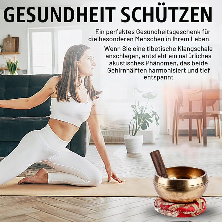 Klangschale, 8cm Messing Klangschale Klein, Singing Bowl Aus Tibet Mit Klangschale, Holzstab, Klangs