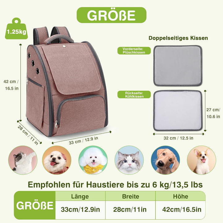ALLSOPETS Katzenrucksack, Faltbarer Atmungsaktiver Hunderucksack mit Sonnenschutz für Klein Hunde un